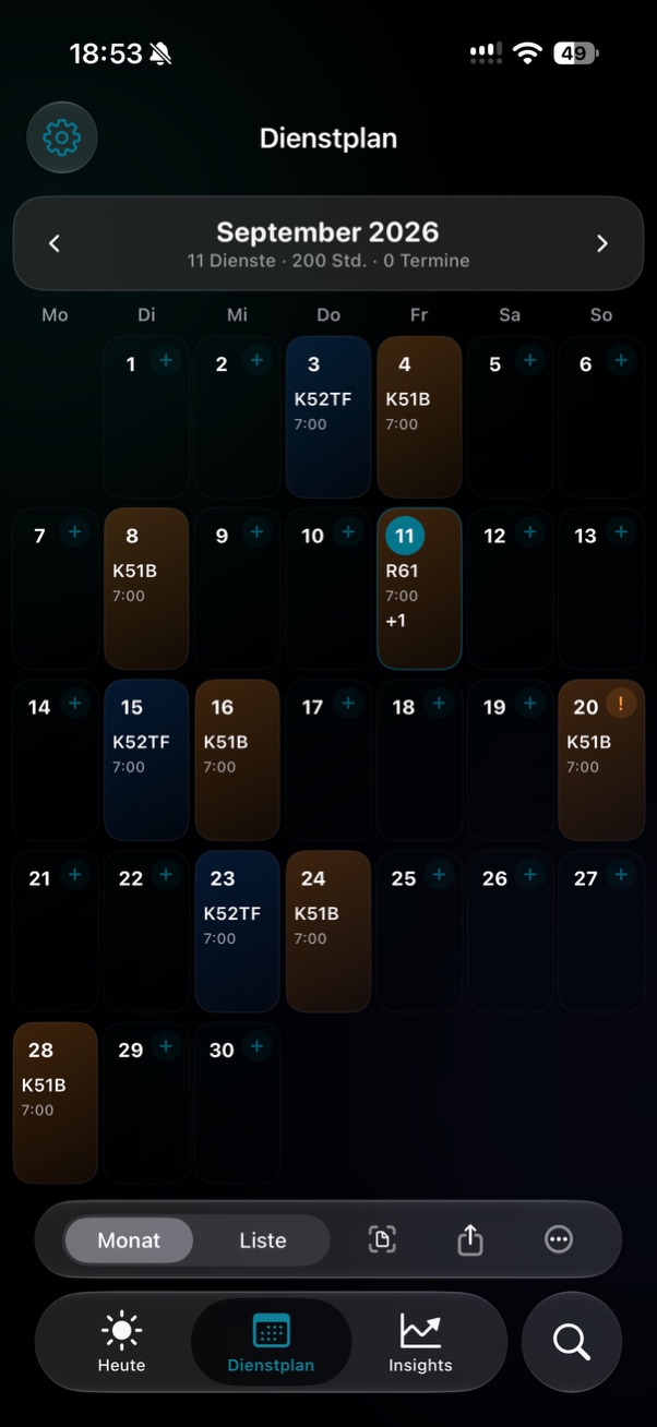 Dienstplan in der Dienora App
