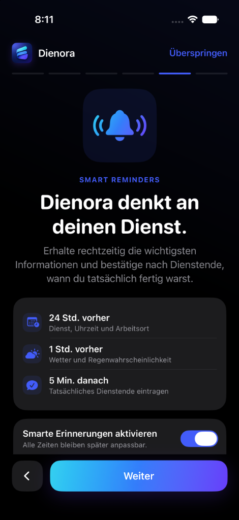 Dienora Erinnerung vor dem Dienst