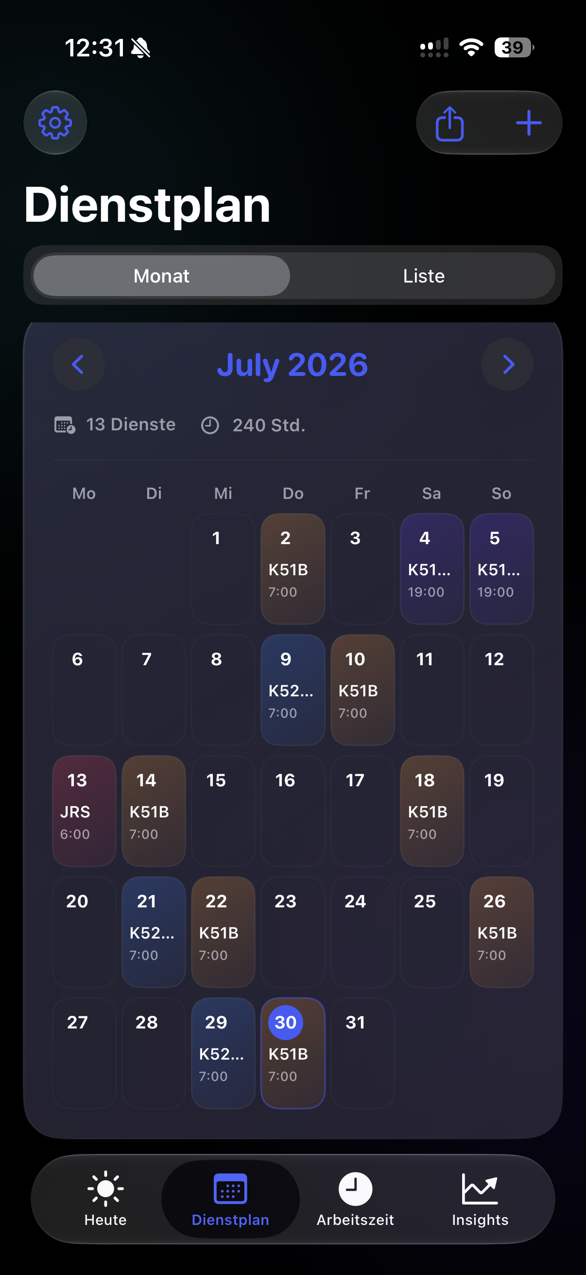 Dienora Dienstplan-Kalender